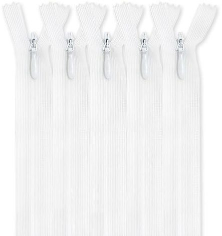 MARARDI [Packung 5] Unsichtbaren Reißverschlüssen [Weiß] Nylon [25 cm] Nähen und Basteln zum Kleidung Taschen Stoff für Nähmaschine Patchwork Plastik Baumwolle Zipper mit Metallreißverschluss
