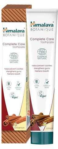 Himalaya Ecocert Cosmos Natural Certified Botanique Complete Care Herbal Toothpaste con Attivi Bio, al gusto di cannella, combatte la placca, rinfresca l'alito, senza fluoro, 75 ml