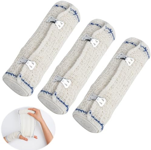 Lot de 3 Bande de Crêpe Médicale - 15cm x 4,5m,Bandage Médical Élastique,Bande de Crepe,Bande Extensible de Compression avec Clips en Métal pour Soutien des Blessures Sportives