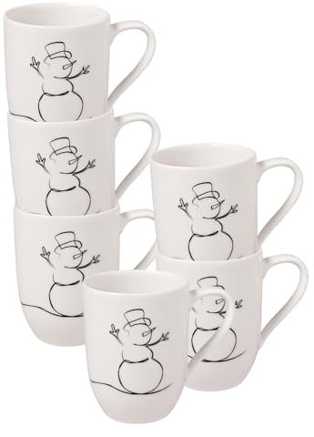 Villeroy & Boch Statement Lines Xmas Lot de 6 tasses à café, avec anse, 280 ml, en porcelaine de qualité supérieure, blanc/noir