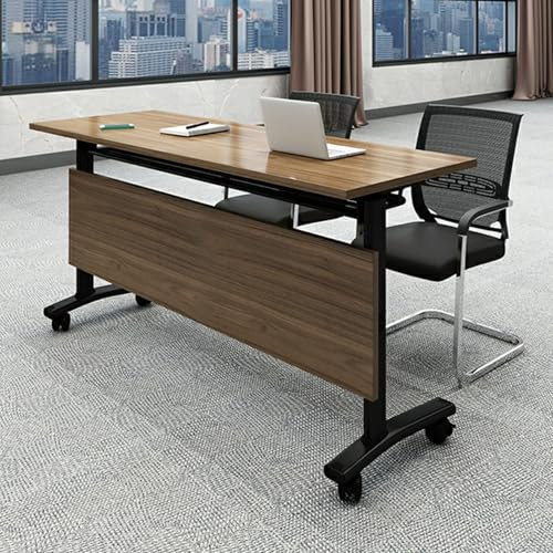 Konferenztisch 40/50/60 Cm Schmaler Rolltisch für Konferenzraum, Frei Kombinierbarer Besprechungstisch, Tragbarer Klappschreibtisch für Homeoffice-Klassenzimmer, Walnussfarbe(L 160cm(63in) x W 50cm(20