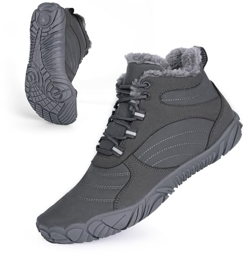 Winter Barefoot Shoes Snow Hiking Boots Women Men, Winter Warm Fur Lined Outdoor Waterproof Snow Cold Boot Womens Mens, Non-Slip Wide Toe Box Ankle Boot Unisex Five Finger Snow Booties Hike Shoe