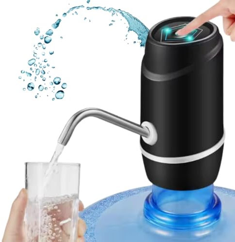 Genérico Dispensador de Agua Recargable USB, Bomba de Agua Potable Automática, Compatible con Todo Tipo de Botellas y Botellones, Negro, Plástico