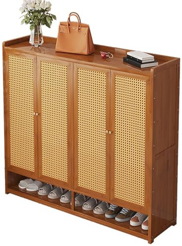 Japanischer Schlichter Schuhschrank Freistehendes Mit Großer Kapazität，schuhregal Platzsparend Landhausstil Schuhablagen Für Flur, Wohnzimmer, Schlafzimmer(Brown,120 * 32 * 107cm)