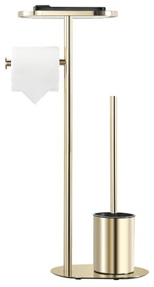 BGL Juego de escobilla de baño con soporte para papel higiénico de lujo, acero inoxidable, 3 en 1, accesorios de baño con estante