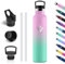 Vikastar Borraccia Termica, 1000ml Senza BPA, Borraccia Termica 1 Litro, a Prova di Perdite, Thermos per Bevande Calde, Acciaio Inox, Bottiglia Termica per Adulto, Scuola, Palestra, Rosa & Verde