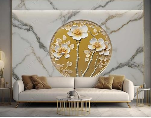 ZYHFDC Photo Wallpaper Dark grey and white floral marble Non-Woven Art Print Wall Mural Decoration Poster Picture Design Modern450CM(W)*315CM(H)