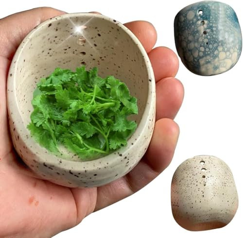 AADDFDD Pottery Herb Stripper Bowl, Hugimpel Pottery Herb Stripper Cup, Hamblin Bros Pottery Herb Stripper Bowl, Handmade Different Round Hole Sizes, Suitable for Peeling off the Leafy Assembly B