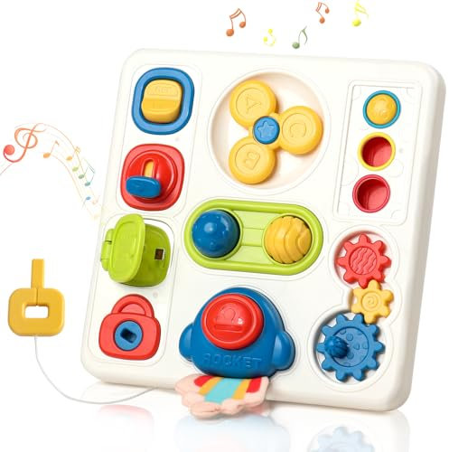 Montessori Spielzeug ab 1 Jahr Busy Board ab 1 Jahr mit Licht & Ton Kinderspielzeug ab 1 2 Jahr 8 IN 1 Sensorik Spielzeug 18 Monate Motorikspielzeug Baby Activity Board Geschenk für Jungen Mädchen