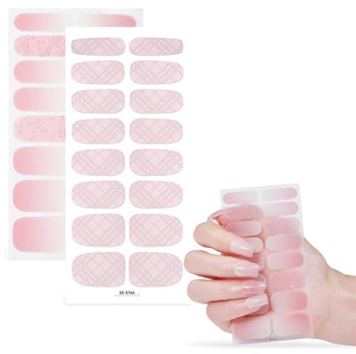 DEFGNOP 32 Pezzi Smalto Adesivo Per Unghie Di Colore Gradiente, Unghie Adesive, Strisce Gel Nail Stickers, Art Autoadesivi Unghie Decorazione Diy, Non Si Indurisce Sotto A Luce Uv (Rosa)