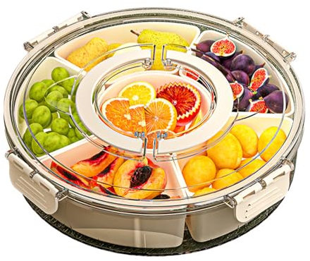 Tuwyii Snackbox mit Fächern, Snackteller, Snackbox Organizer, Jausenbox mit Unterteilung, Aufbewahrbar für Obst, NüSse und Snacks, Geeignet für Partys, Reisen, Picknicks (Kreisförmiges 6-Raster)