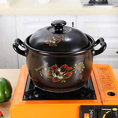 Ollas de Terracota Redondas Negras con Tapa, Cuencos de Barro, ollas de Cocina saludables y deliciosas, Color Negro, 4,2 l