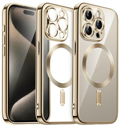 CIBOS Funda para iPhone 16, 15, 14 Plus, 13, 12, 11 Pro MAX, Protector de Lente de cámara de Cristal, Dorado, para iPhone 14 Pro