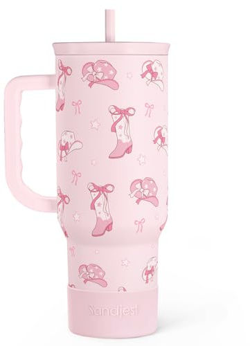 Cowgirl 40oz Slider Tumbler with Handle and Straw - Insulated Stainless Steel Travel Coffee Mug for Women Girls, Gift for Birthday, Christmas