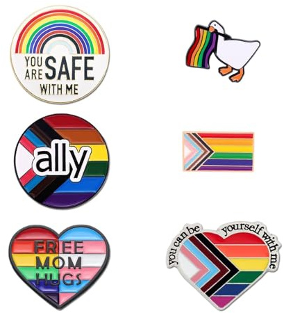 STFZAE 6 Stück Pride Anstecknadeln Set, LGBTQ Pride Pins Geschenk, You Are Safe With Me Regenbogen-Flagge, Anstecknadeln für Taschen, SRegenbogen Emaille Brosche,Schwul, Lesben, Trans Accessoires