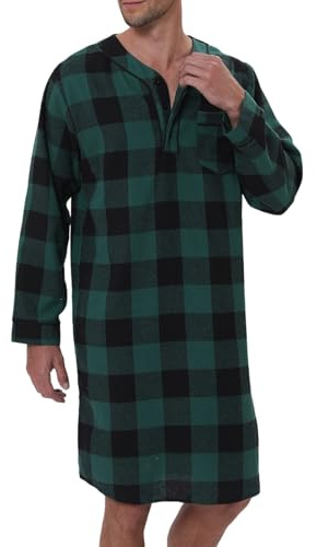 Chemise de nuit 2025 pour homme avec poches à carreaux en flanelle mélangée, manches longues, pantalon de pyjama à carreaux pour homme