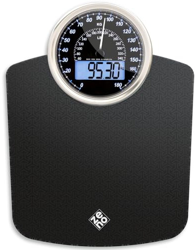 ZENO Hybrid 2-in-1 Analog & Digital Weighing Scale for Body Weight up to 180kg - Thick Tempered Glass - Extra Large Display - Easy to Read Digital Bathroom Scale - New Version - Black Nova