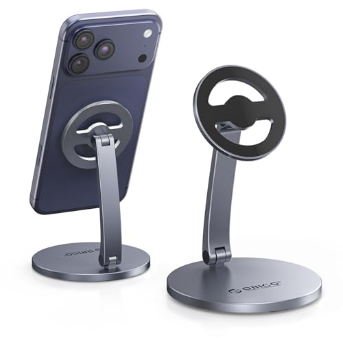 ORICO Magnetic Phone Stand for Magsafe, Adjustable Foldable Aluminum Alloy Stand for iPhone 17/16/15/14/13/12 Pro Max/Magsafe Case, Phone Holder for Desk, Streaming & Video Calls - PS1, Gray