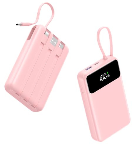 A ADDTOP 20000mAh Ultra Klein Power Bank mit 4 Kabel, 22,5W Schnellladen | 4 Integrierten Kabel, 22,5W Schnellladen Powerbank, PD QC 4.0, Ultra Klein, 5 Ausgängen & 3 Eingängen, Reise-Essential