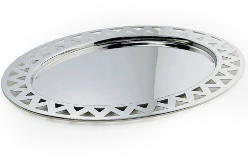 Alessi - KK24 - Vassoio Ovale con Bordo Traforato in Acciaio Lucido.