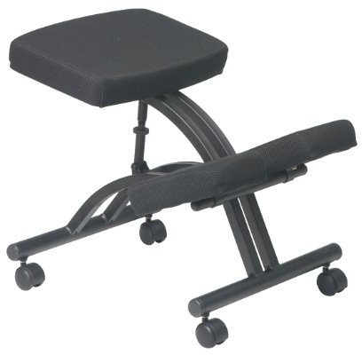 Office Star Ergonomisch geformter Kniestuhl mit Rollen, Memory-Schaum und schwarzem Metallfuß, schwarz
