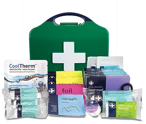 Reliance Medical Small Workplace First Aid Kit - Compliant, Essential Safety Supplies for Up to 25 People, Compact & Secure, Green, 1 Kit