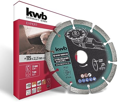 kwb CUT-FIX® Green-Line Diamanttrennscheibe ø 115 mm mit segmentiertem Turborand, hohe Lebensdauer, gesintert und mit 22,23 mm Bohrung