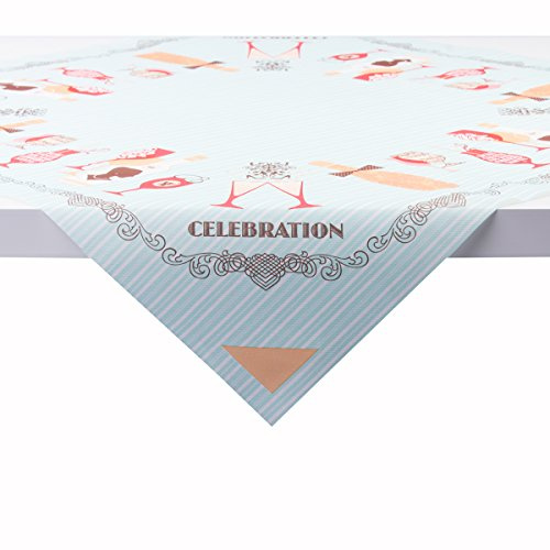 Sovie Home Tischdecke Celebration in Mint-Orange aus Linclass Airlaid, 80 x 80cm, 1 Stück, festliches Design mit Sektgläsern, Weingläsern, Flaschen und Ornamenten, Ideal für Partys