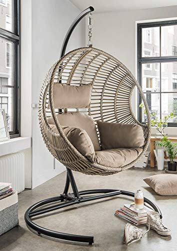 Beauty.Scouts Outdoor Collar Edition DEST Hängesessel Mauritius II, beige, 65 x 65 x 85 cm, inkl. Polster, nur Sessel, Korbsessel, Hängestuhl, Garten, Balkon, Terrasse, Wohnzimmer