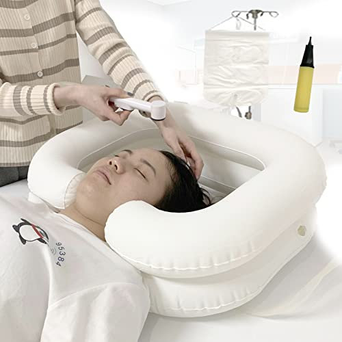 Aufblasbares Nachttisch-Shampoo-Becken Set, Nachttisch Duschsystem für behinderte und ältere Betten, Bedridden oder postmedizinischen Patienten, Überkopf-Dusche mit Wasserbeutel, 4 Stück