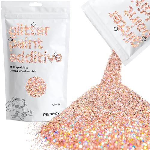 Hemway Glitter Paint Additive - Rose Gold Holographic | Chunky Metallic Flakes for Adding Sparkle to Paints & Wood Varnish | Add to Emulsion, Acrylic & Latex for Indoor Sparkly Walls | 100 g