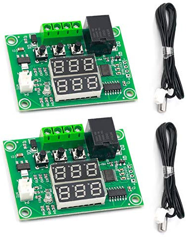 Hailege 2pcs W1219 Thermostat Temperature Controller DC 12V Dual LED Digital Display Voltage Regulator Control Switch Time Delay Relay with NTC 10K Temperature Sensor Probe