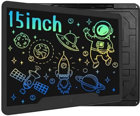 Richgv Bunte LCD Schreibtafel, 15 Zoll LCD Writing Tablet, Löschbare Elektronische Digitale Zeichenblock Doodle Board, Geschenk für Kinder Erwachsene Home School Office (Schwarz)
