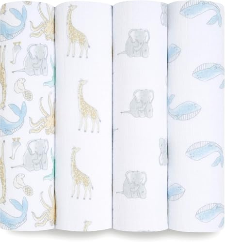 aden + anais essentials Pucktücher, Wickel- und Schmusedecke für Mädchen und Jungen, Baby-Wickeltuch aus 100% Baumwolle für Neugeborene und Kleinkinder, 112x112cm, 4er-Pack, natural history