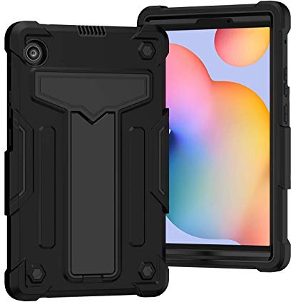 QYiD Funda para Fire HD 10 Tablet (7th and 9th Generations, 2017 and 2019 Releases), 3 en 1 Híbrida Carcasa a prueba de golpes Protector Case con Soporte para All-New Fire HD 10 2017/2019, Negro/Negro