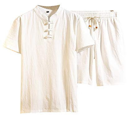 T-Shirt Top Shorts Anzug Set Herren Einfarbig Kurzarm T-Shirt Große Größe Casual Set (Top + Hose) (L,1weiß)