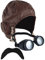 DreamzFit – Fliegerhut für Herren und Damen, Steampunk-Brille und Schnurrbart der 1940er Jahre, Kriegszeit, Erwachsene, Kostümzubehör (Aviator-Piloten-Set, 3-teilig)