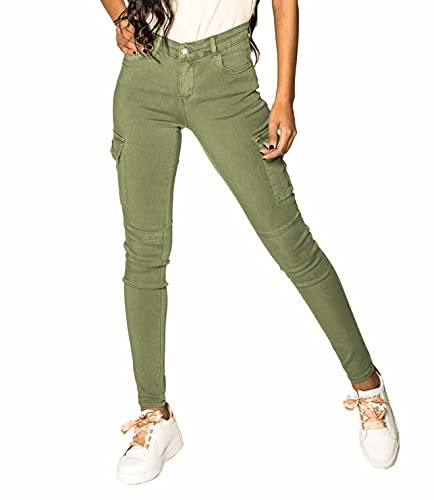 Nina Carter S353 Damen Cargohosen Skinny Fit Jeanshosen Cargo Jeans Stretchjeans Cargojeans Used Look
