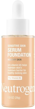Neutrogena Healthy Skin Sensitive Skin Serum Foundation with Pro-Vitamin B5, Color Correcting & Pore Minimizing Liquid Foundation & Face Serum, Buildable Coverage, Light/Medium 02, 1 oz