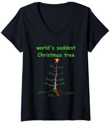 Damen Lustiger Weihnachtsbaum der traurigsten Weihnachtswelt T-Shirt mit V-Ausschnitt