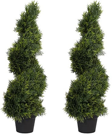 Artificial Plant, Realistic Indoor and Outdoor Fake Plant in Pot, Artificial Cedar Spiral Tree, UV and Water Resistant, Perfect for Gardens, by Blooming Artificial (90cm, 2 pack)