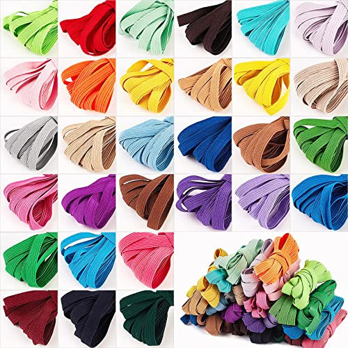 Flache Gummibänder Nähen, 32 Farben Bunt Gummiband 10mm x 2m Gummiband Elastisches Gummiband für DIY Handwerk Kleiderrock Taillenband Perückenbänder