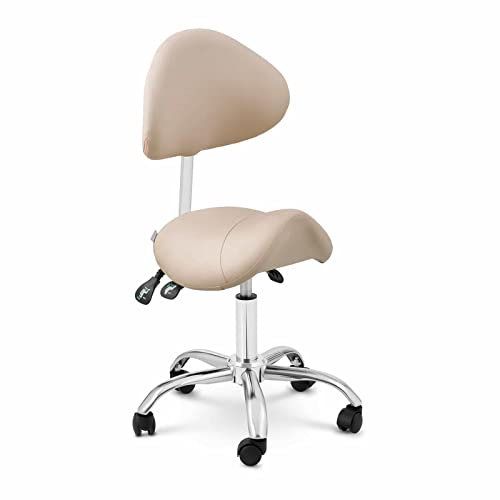 physa Taburete de Estética Asiento para Cosmética MANNHEIM MANNHEIM CREAM (Estructura: acero cromado, Tapicería: piel sintética (PVC), Color: crema, plateado)