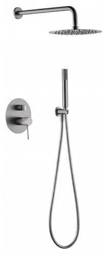 IMEX - Conjunto de ducha empotrado pared monomando de 2 vias color níquel cepillado - SERIE LINE GPD038/NQ