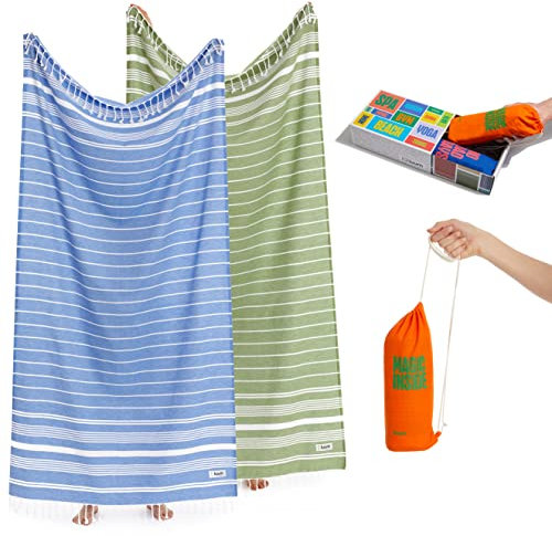 Luum® Hamamtuch Strandtuch Set Saunahandtuch Handtuch Yogatuch Duschtuch Strandhandtuch Saunatuch Badetuch Reisehandtuch Pestemal Beach Towel, 2er Geschenkset Geschenkbox