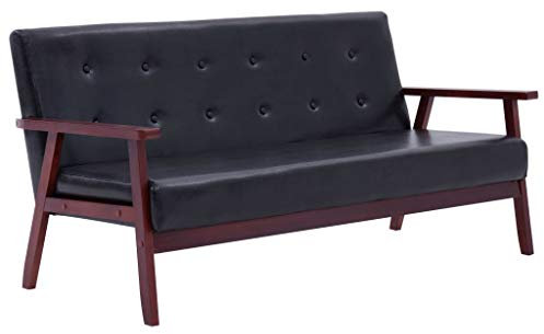 Hommdiy Sofa 3 sitzer Sofa & Couche ledersofa küchensofa polstergarnitur Schwarz Kunstleder