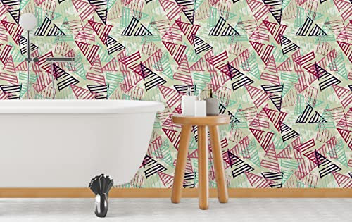 Myphotostation – Papier peint triangulaire géométrique à décoller et à coller – Papier peint autocollant amovible triangles colorés 50,8 x 315 cm (l x H)