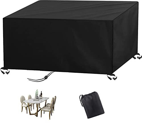 MAIFENGL Garden Furniture Covers, Waterproof Outdoor Furniture Cover Heavy Duty 420D Oxford Fabric Anti-UV Windproof Rectangular Patio Furniture Cover-Black|| 220x220x130cm/LxWxH