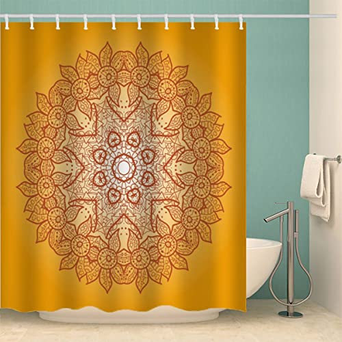 MOXINO Mandala Duschvorhang Anti-Schimmel 180x200 cm Polyester Stoff Textil Waschbar Badvorhang 3D Blumen Boho Retro Motiv Design Duschvorhänge Wasserdicht Badezimmer Vorhänge mit 12 Haken