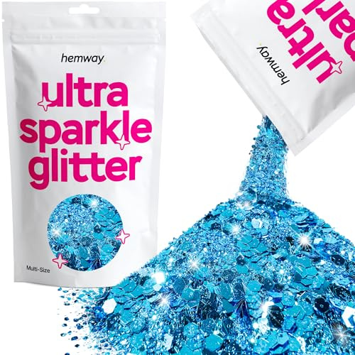 Hemway Ultra Sparkle Glitter Ocean Blue 100g Multi Size | Glitter for Arts & Craft, Makeup, Nail Art, Crafting, Card Making, Sparkle Decoration